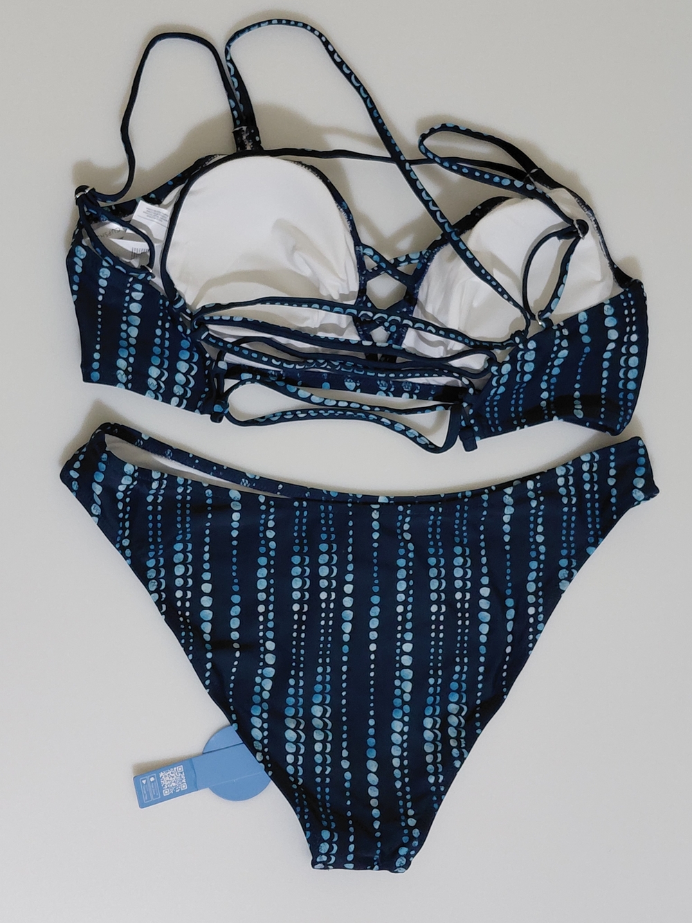 NWT Cupshe Dream Space Lace Up Blue Dot Bikini- XL - Picture 8 of 8